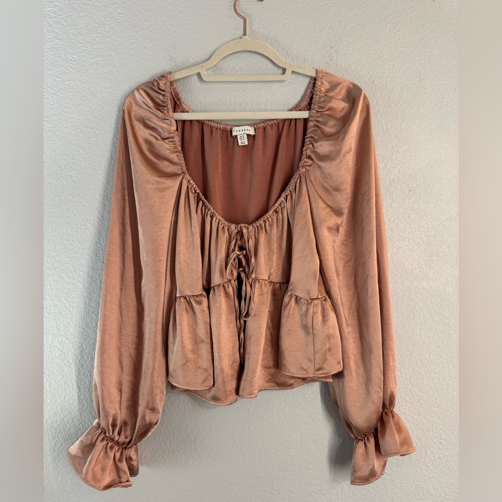 Satin-like Pink Blouse with tie front